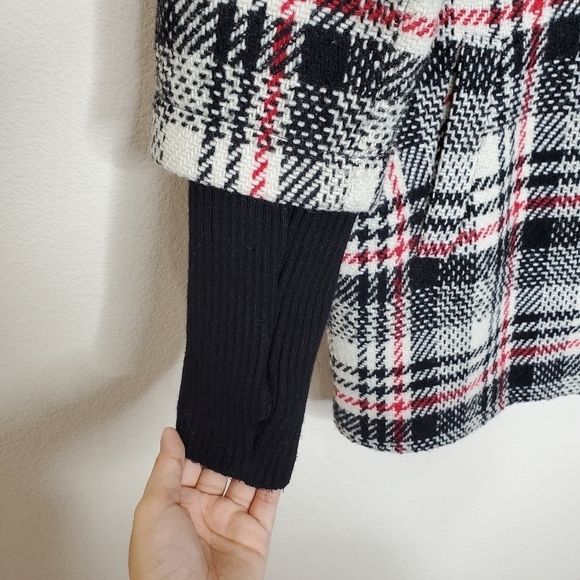 Express Plaid Ribbed Sleeves Wool Cocoon Jacket - Picture 10 of 14